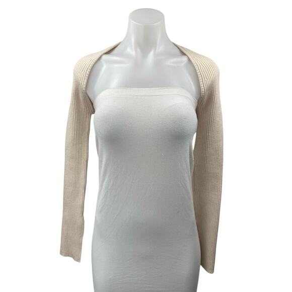 Zara Women's Cream Rib Knit Open Front Shrug Bolero Crop Cardigan Sweater Size S - Picture 1 of 4